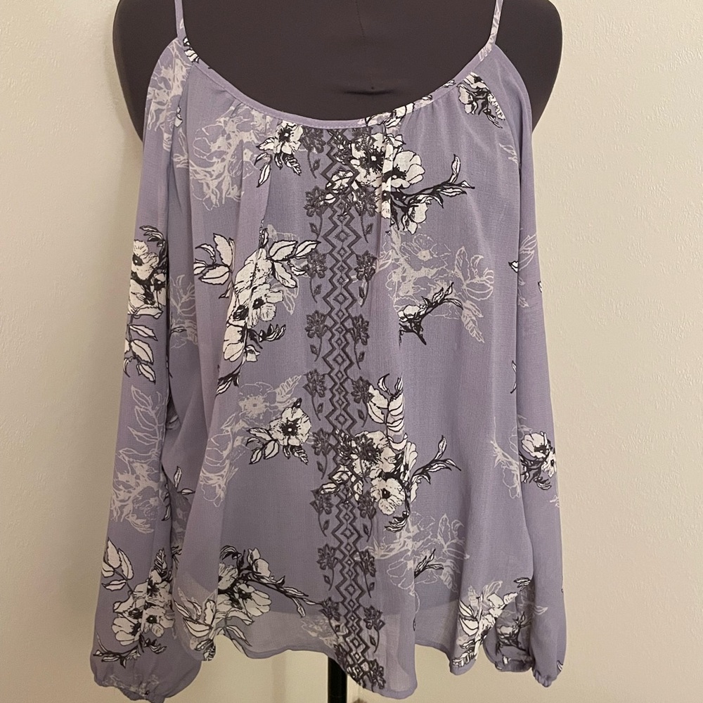 Lavender Floral Cold Shoulder Blouse